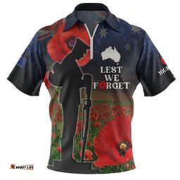 Australia Custom Anzac Day Lest We Forget Red Poppies Zip Polo Shirt
