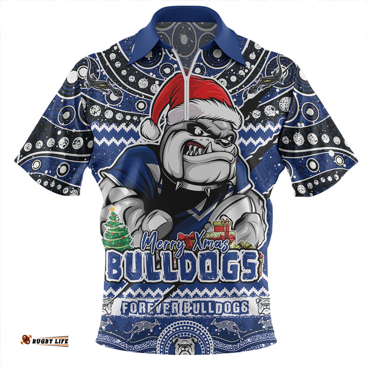 Canterbury Bankstown Bulldogs Aboriginal Xmas Special Ugly Christmas Style Zip Polo Shirt