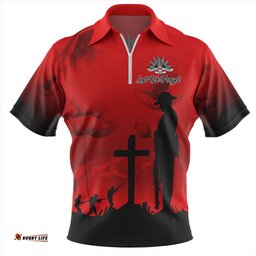 Australia Anzac Day Lest We Forget Red Poppy Zip Polo Shirt