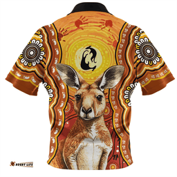 Australia Aboriginal Kangaroo Dreaming With Dot Art Zip Polo Shirt