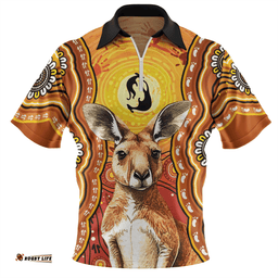 Australia Aboriginal Kangaroo Dreaming With Dot Art Zip Polo Shirt