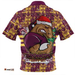 Brisbane Broncos Merry Ugly Christmas Comic Style Zip Polo Shirt