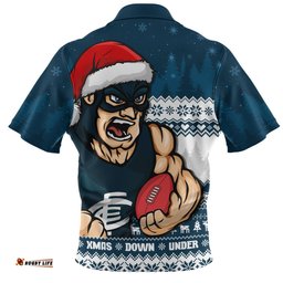 Carlton Merry Christmas Down Under Footy Power Style Zip Polo Shirt