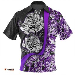 Australia Warratah Goanna Aboriginal Waratah Flowers With Purple Lizards, Stones, Sand Dot Art Painting Inspired Zip Polo Shirt