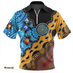 Australia Aboriginal Inspired River And Land Style Of Dot Painting Zip Polo Shirt