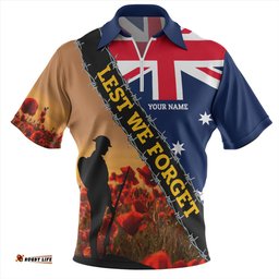 Australia Custom Anzac Day Let We Forget Barbed Wire Zip Polo Shirt