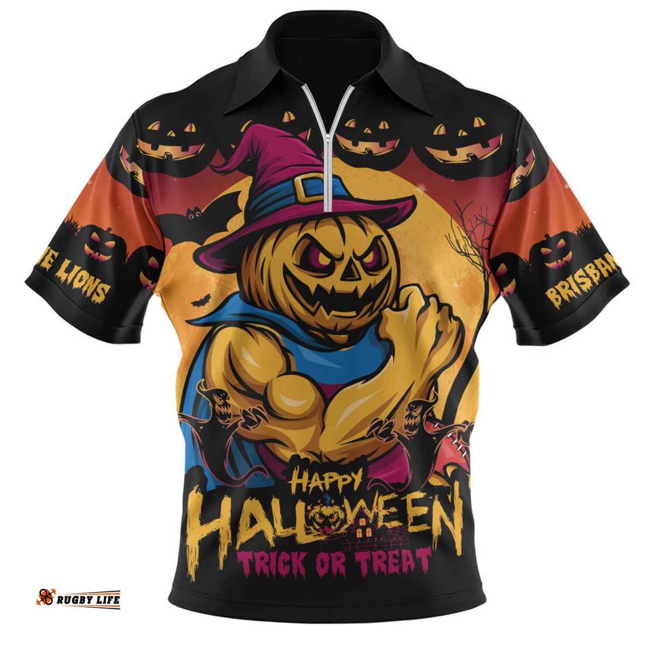 Brisbane Lions Dark Pumpkin Halloween Spirit Zip Polo Shirt
