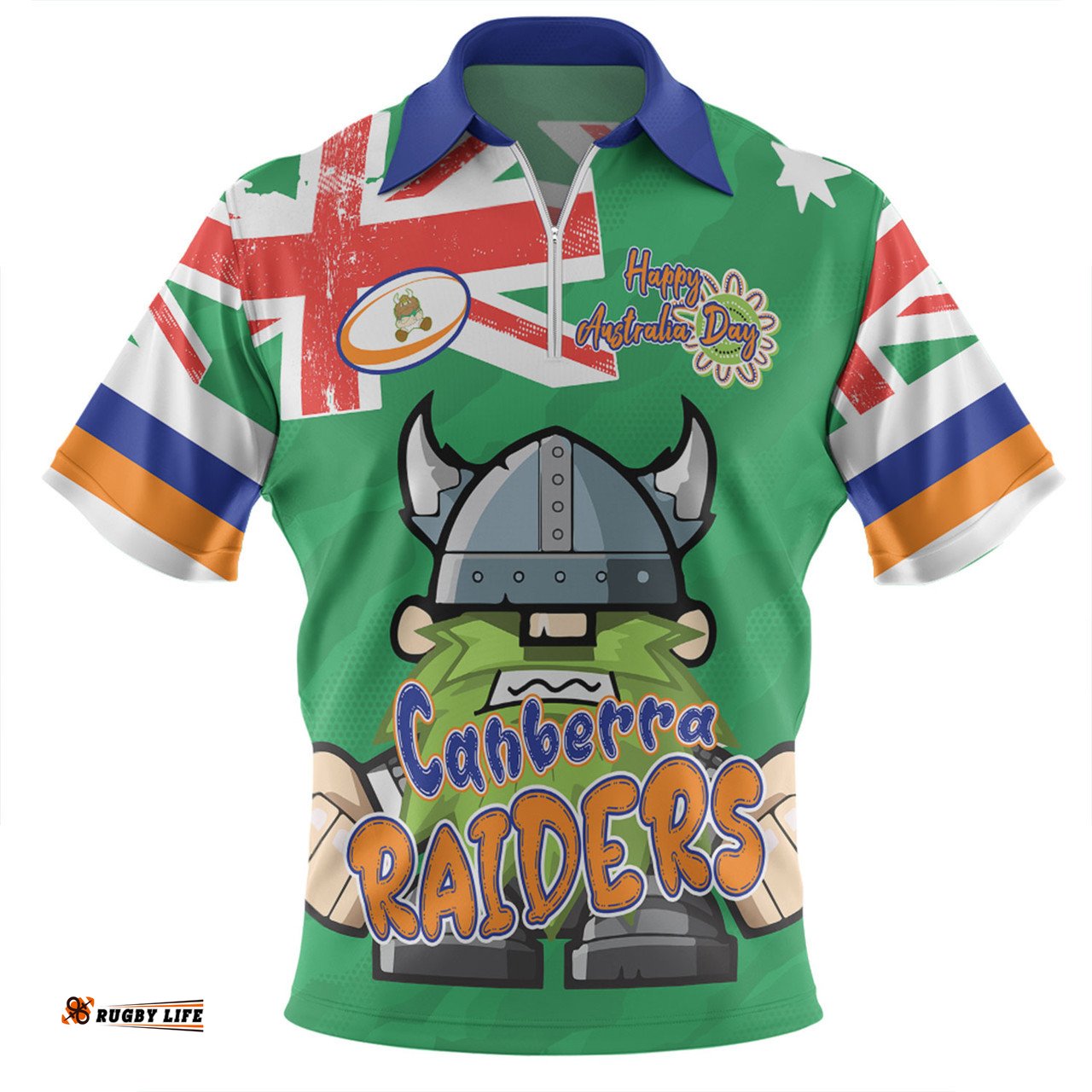 Canberra Raiders Happy Australia Day We Are One And Free Zip Polo Shirt