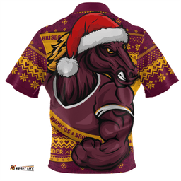 Brisbane Broncos Ugly Knit Style For Christmas Game Fans Zip Polo Shirt