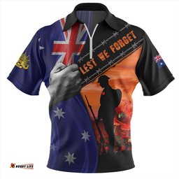 Australia Remembrance Day Australian Fallen Heroes Orange Zip Polo Shirt