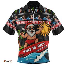 Australia Santa's Yule Wave Ride Zip Polo Shirt