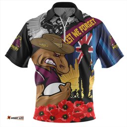 Brisbane Broncos United In Spirit Anzac Day Tribute Zip Polo Shirt