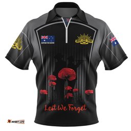 Australia Remembrance Day Lest We Forget Special Black Zip Polo Shirt