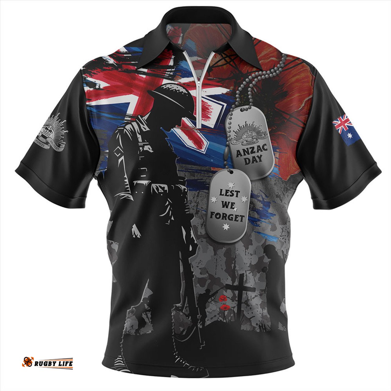 Australia Tribute To The Brave Anzac Day Zip Polo Shirt
