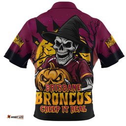 Brisbane Broncos Dark Moon Rugby Halloween Battle Edition Zip Polo Shirt