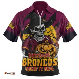Brisbane Broncos Dark Moon Rugby Halloween Battle Edition Zip Polo Shirt