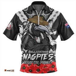 Collingwood Ripped Legacy Of The Game The ANZAC Spirit Lives On Zip Polo Shirt