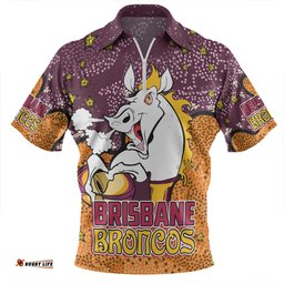 Brisbane Broncos Custom Team With Dot And Star Patterns For Tough Fan Zip Polo Shirt