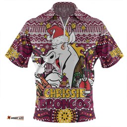 Brisbane Broncos Christmas Custom Christmas Knit Patterns Vintage Jersey Ugly Zip Polo Shirt