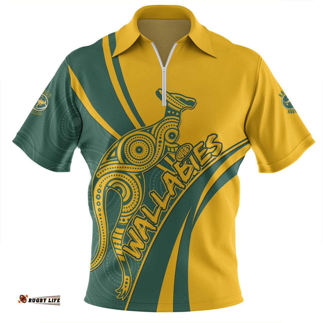 Australia Wallabies Squad Aboriginal Pattern Inspired Zip Polo Shirt