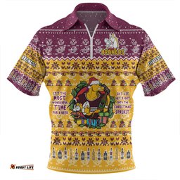 Brisbane Broncos Christmas Custom Chrissie Spirit Zip Polo Shirt