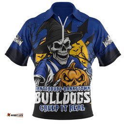 Canterbury Bankstown Bulldogs Dark Moon Rugby Halloween Battle Edition Zip Polo Shirt