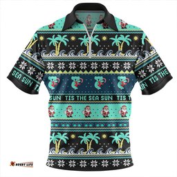 Australia Sunny Christmas By The Sea Black Zip Polo Shirt