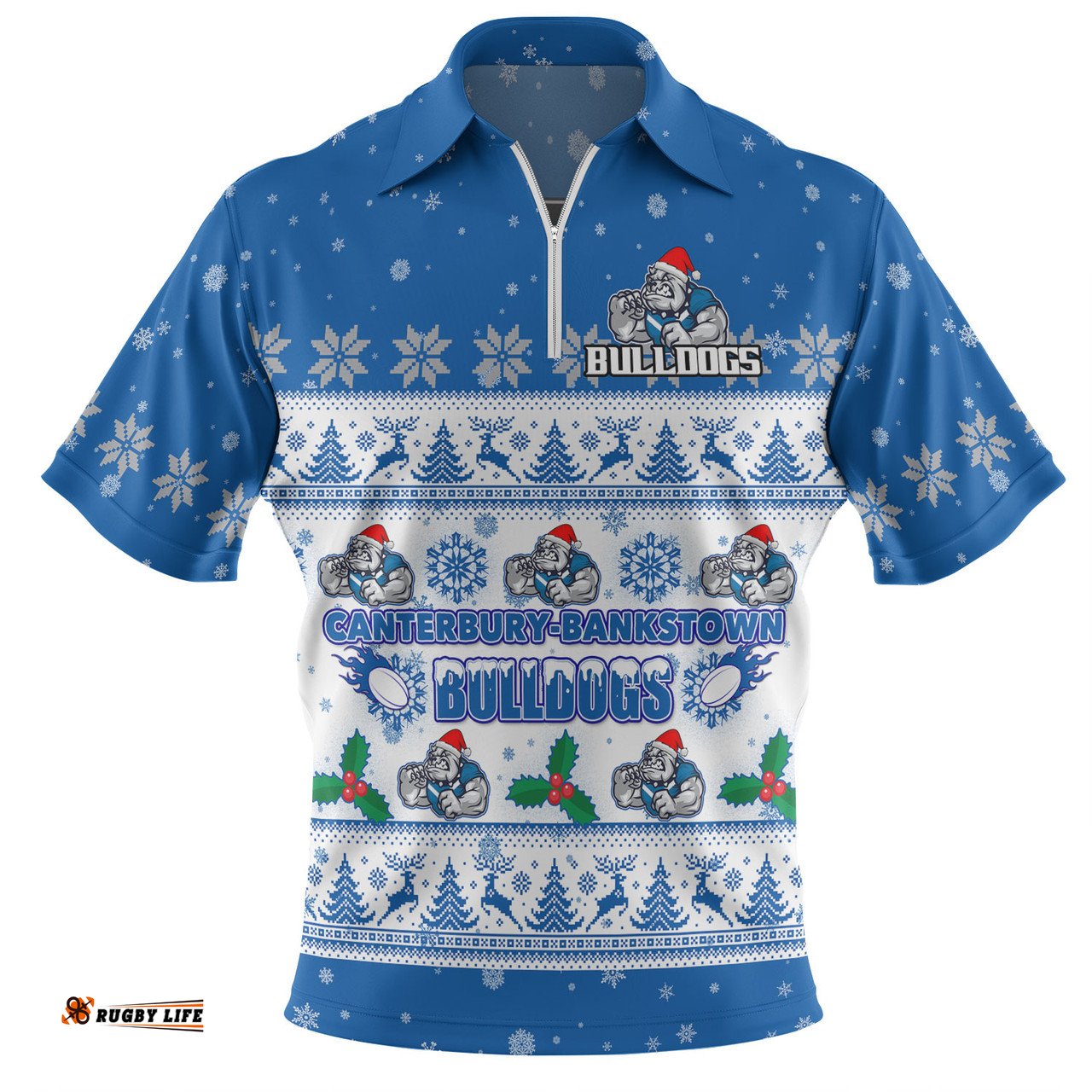 Canterbury Bankstown Bulldogs Christmas Custom Special Ugly Christmas Zip Polo Shirt