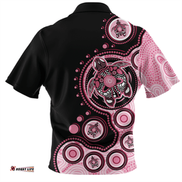 Australia Indigenous Turtle Aboriginal Dot Art Pink Zip Polo Shirt