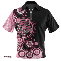 Australia Indigenous Turtle Aboriginal Dot Art Pink Zip Polo Shirt