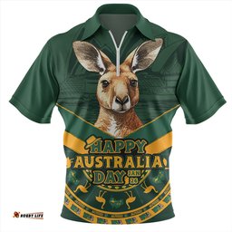 Australia Kangaroo Pride Australia Day Green Zip Polo Shirt