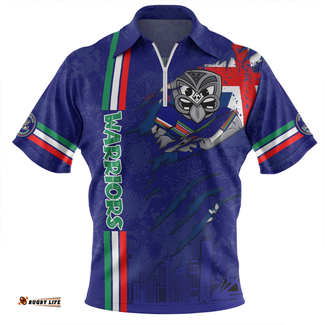 New Zealand Warriors Happy Australia Day Flag Scratch Style Zip Polo Shirt