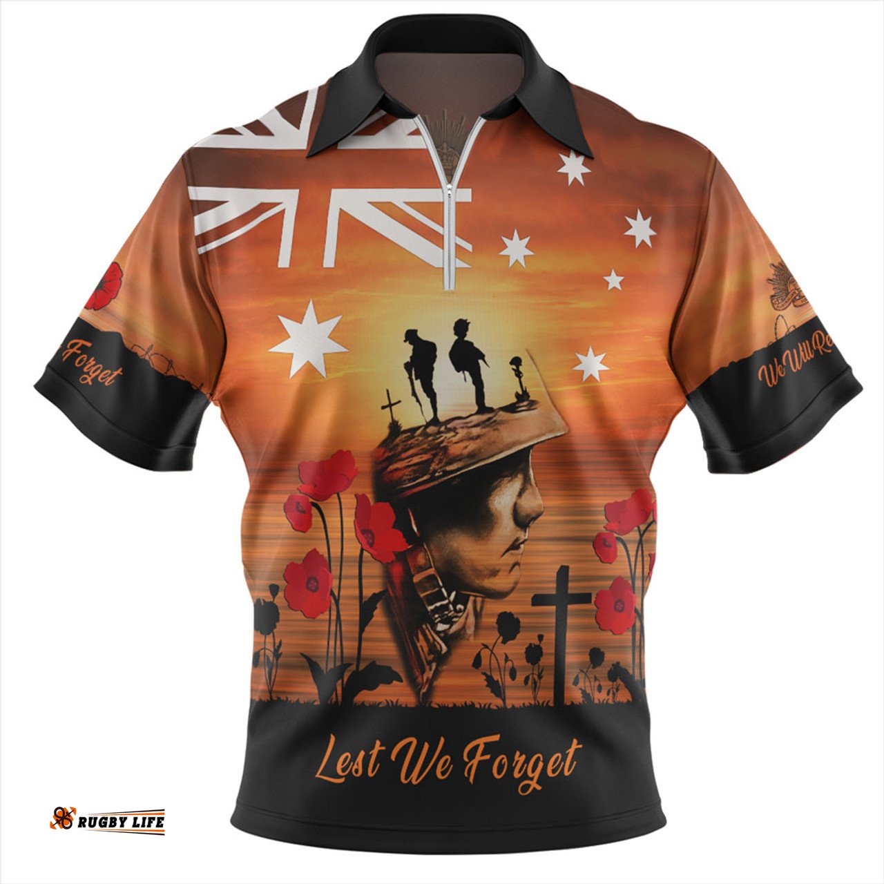 Australia We Will Never Forget Zip Polo Shirt