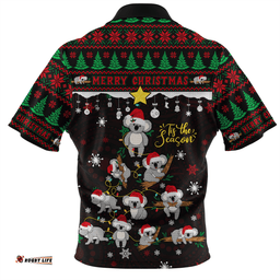 Australia Merry Christmas Tis The Season Koala Edition Zip Polo Shirt
