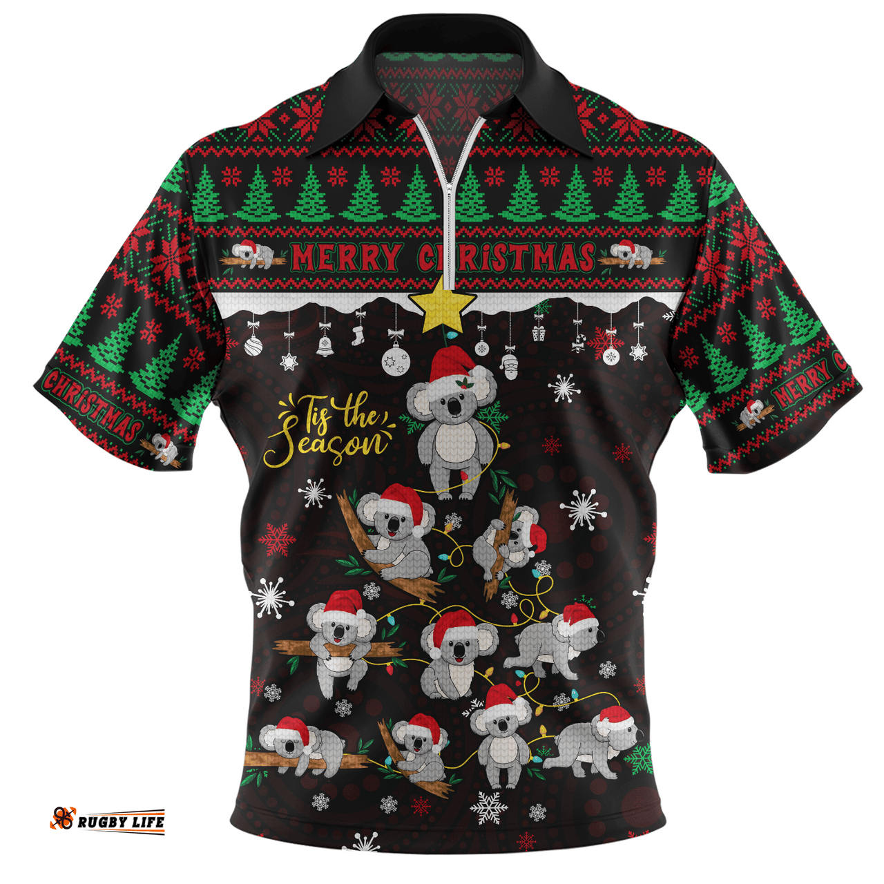 Australia Merry Christmas Tis The Season Koala Edition Zip Polo Shirt