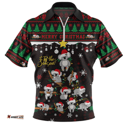 Australia Merry Christmas Tis The Season Koala Edition Zip Polo Shirt