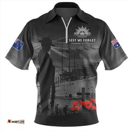 Australia Sunset Of Sacrifice And Remembrance Day Honor Black Zip Polo Shirt