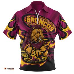 Brisbane Broncos Premiership Series Sports Gear Zip Polo Shirt