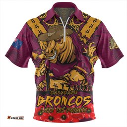 Brisbane Broncos Ripped Legacy Of The Game The ANZAC Spirit Lives On Zip Polo Shirt