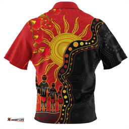 Australia Indigenous Dot Painting Inspired By The Aboriginal Flag Zip Polo Shirt