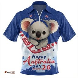 Australia Happy Australia Day Koala With Boomerang Edition Zip Polo Shirt