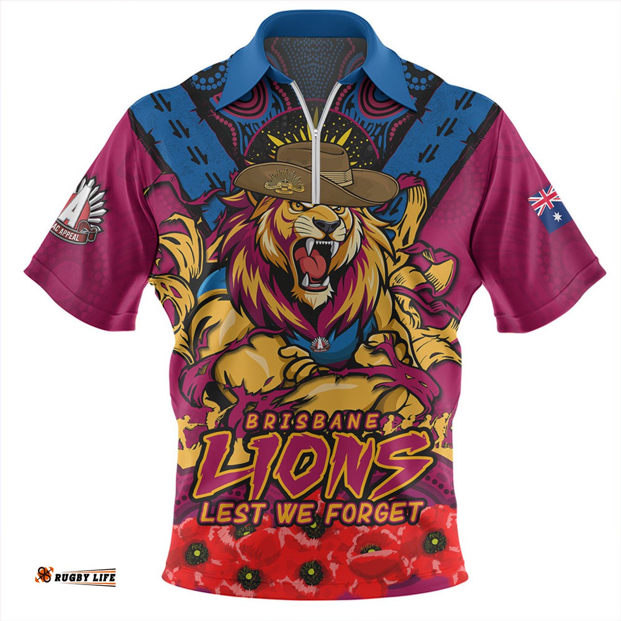 Brisbane Lions Ripped Legacy Of The Game The ANZAC Spirit Lives On Zip Polo Shirt