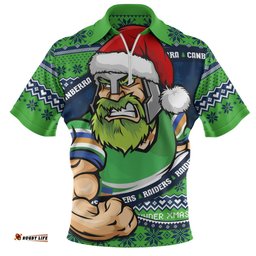 Canberra Raiders Ugly Knit Style For Christmas Game Fans Zip Polo Shirt