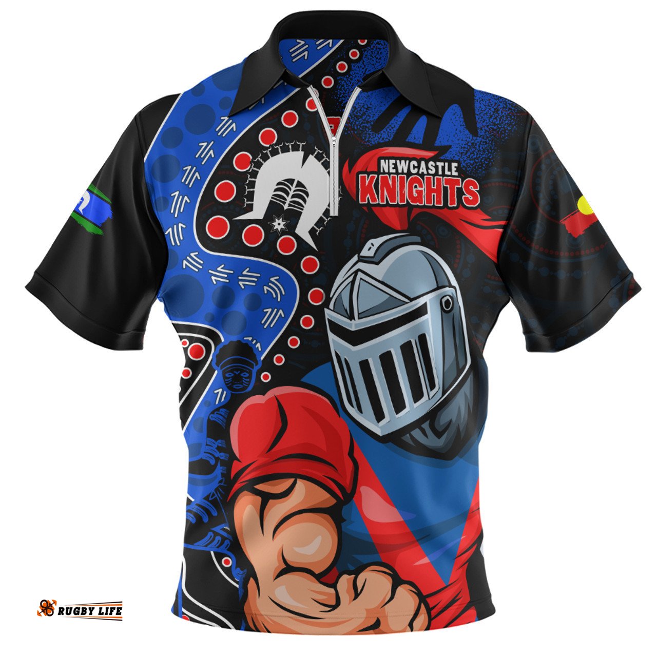 Newcastle Knights NAIDOC Indigenous Warrior Spirit Zip Polo Shirt