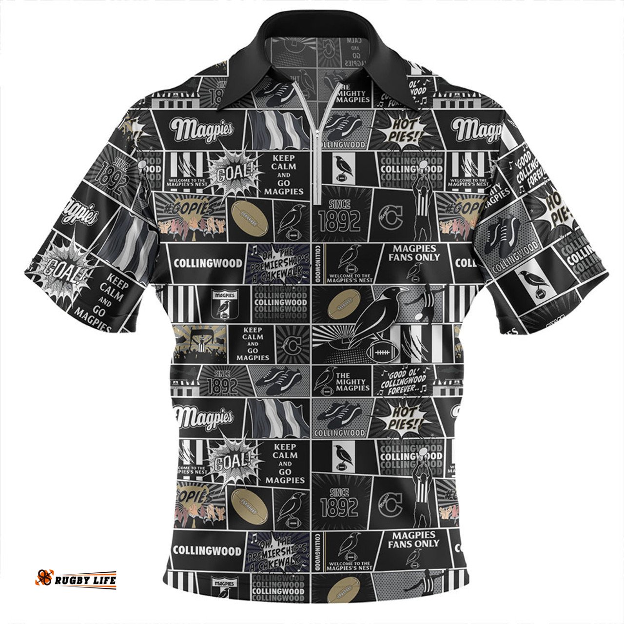 Collingwood Legacy Of The Pride Comic Style Zip Polo Shirt