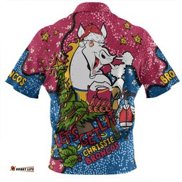 Brisbane Broncos Christmas Custom Let's Get Lit Chrisse Pressie Zip Polo Shirt