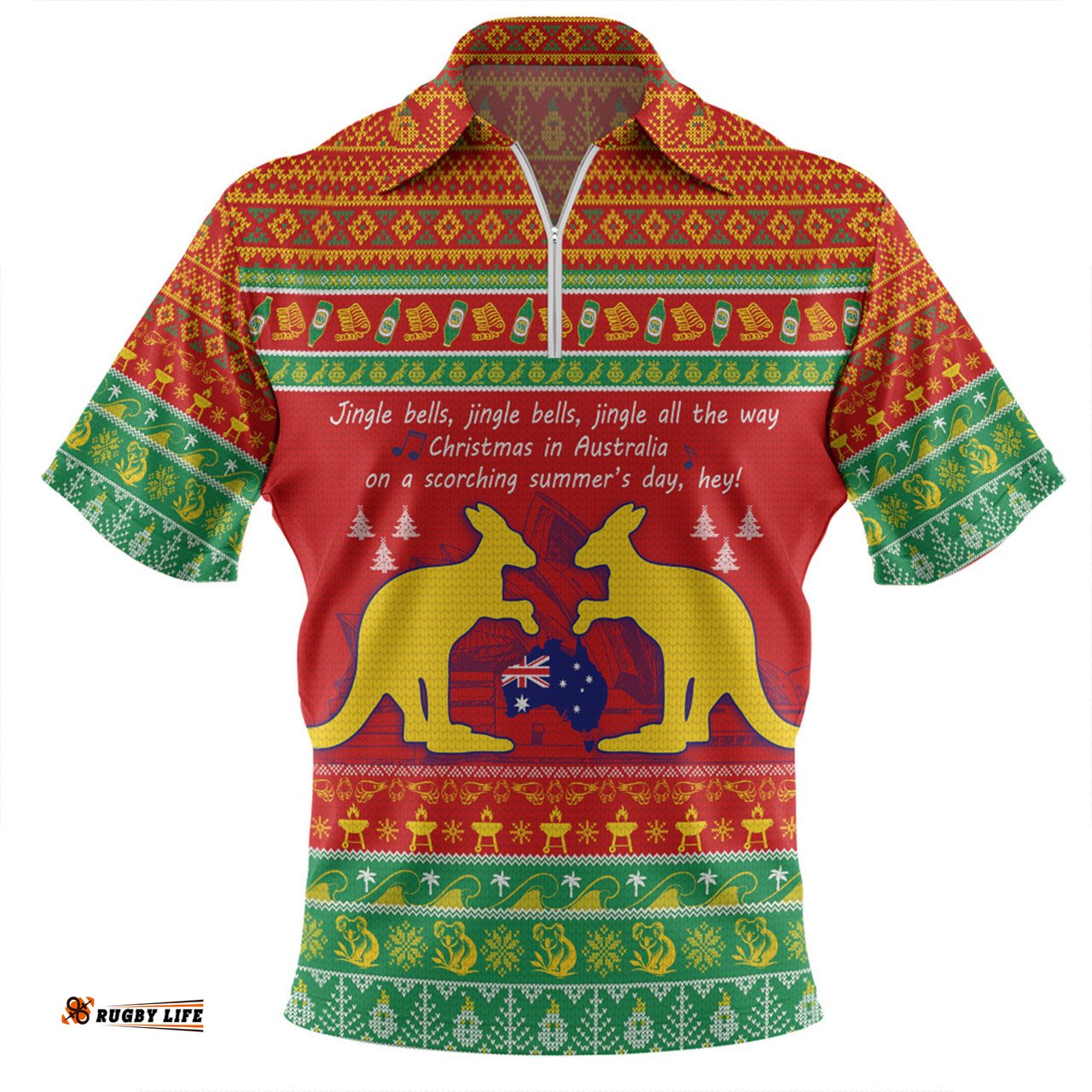Australian Christmas Carol Christmas Jingle Bells Ugly Style V2 Zip Polo Shirt