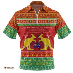 Australian Christmas Carol Christmas Jingle Bells Ugly Style V2 Zip Polo Shirt
