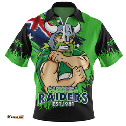Canberra Raiders Heart Of A Fighter Tough And Fearless Zip Polo Shirt