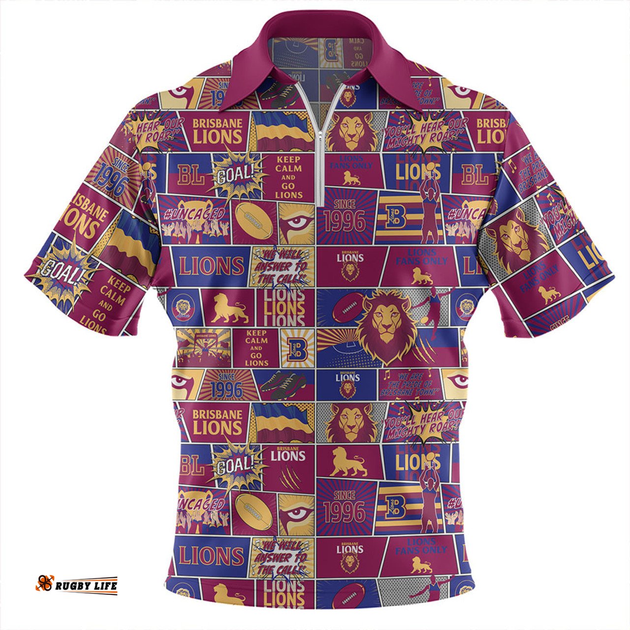 Brisbane Lions Legacy Of The Pride Comic Style Zip Polo Shirt